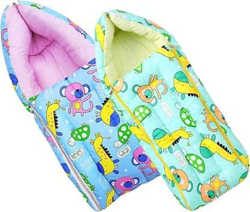 Mom & Son 2 In 1 BabyS Cotton Sleeping And Carry Bag (06 Months) (Blue & Green)