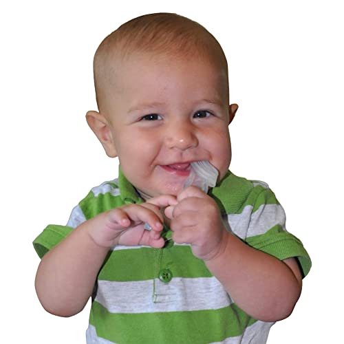 Brilliant Oral Care Babys First Toothbrush, Smooth Silicone Bristles Gently Clean Tender Teeth and Gums, for Ages 4+ Months, Pin