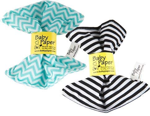 Baby Paper - 2 Pack of Crinkly, Sensory Toys, Black & White Stripe, Turquoise Zig Zag