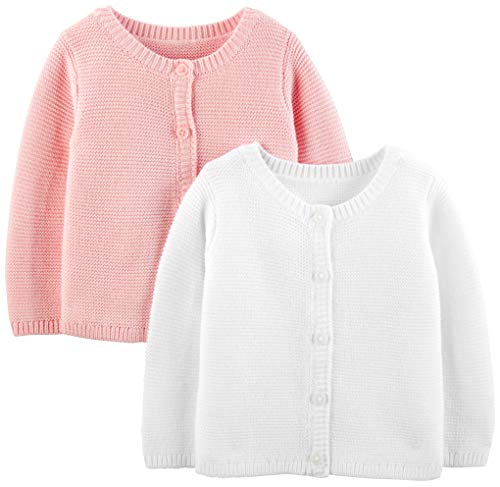 Simple Joys By Carter'S Baby Girls' Knit Cardigan Sweaters, Pack Of 2, White/Pink, 6-9 Months