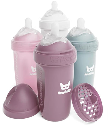 Herobility Double Anti-Colic Baby Bottles - 8.5 Fl Oz/240Ml - 4-Pack - Multicolor - White, Gray, Pink, Hawthorn Rose