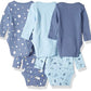 Hanes Baby Long Sleeve, Ultimate Flexy Bodysuits Boys & Girls, 5-Pack, Sky, 0-6 Months
