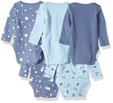 Hanes Baby Long Sleeve, Ultimate Flexy Bodysuits Boys & Girls, 5-Pack, Sky, 0-6 Months