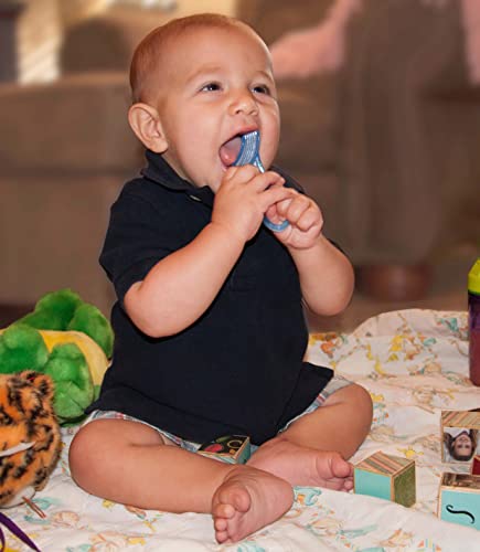 Brilliant Oral Care Babys First Toothbrush, Smooth Silicone Bristles Gently Clean Tender Teeth and Gums, for Ages 4+ Months, Pin