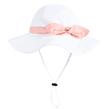 Baby Girl Sun Hat With Upf 50+ Outdoor Adjustable Beach Hat With Wide Brim Bucket Hats (2-3 Years,White Pink)
