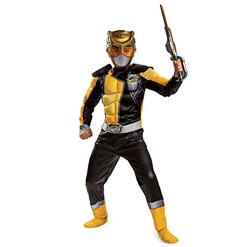 Gold Ranger Outfit For Kids, Beast Morphers Power Ranger Costume, Muscle Padded Character Jumpsuit, Child Size Medium (7-8)