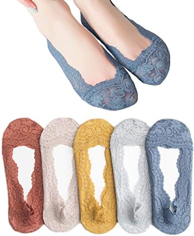Chacko WomenS No Show Socks Lace Low Cut Flat Invisible Liner Socks With 360 Heel Grip Non Slip Summer Sock 3 Pairs_Style_1