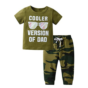 Eghunooy Toddler Baby Boy Summer Cooler Version Of Dad Printed Tops Camouflage Pants Leggings Outfits Clothes Set (18-24 Months)