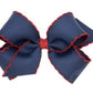 Wee Ones Girls Classic Grosgrain Moonstitch Edge Hair Bow, No-Slip Hair Clip, Handmade, Navy with Red, Medium