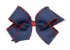 Wee Ones Girls Classic Grosgrain Moonstitch Edge Hair Bow, No-Slip Hair Clip, Handmade, Navy with Red, Medium