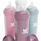Herobility Double Anti-Colic Baby Bottles - 12 Fl Oz/340Ml - 4-Pack - Multicolor - White, Gray, Pink, Hawthorn Rose