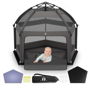 Laras Loft Pop-Up Playpen for Babies & Toddlers Foldable with Canopy (UPF 50), Self-Inflating Playmat, Wind Shade & Carry Bag Du