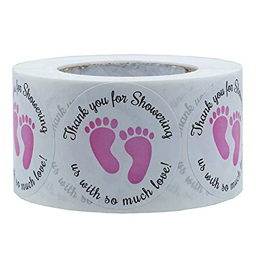 Dartsz, Gender Neutral Baby Shower Stickers,Thank You For Showering Us With So Much Love Round Labels Pink Baby Footprint Sticke