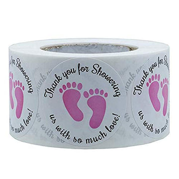 Dartsz, Gender Neutral Baby Shower Stickers,Thank You For Showering Us With So Much Love Round Labels Pink Baby Footprint Sticke