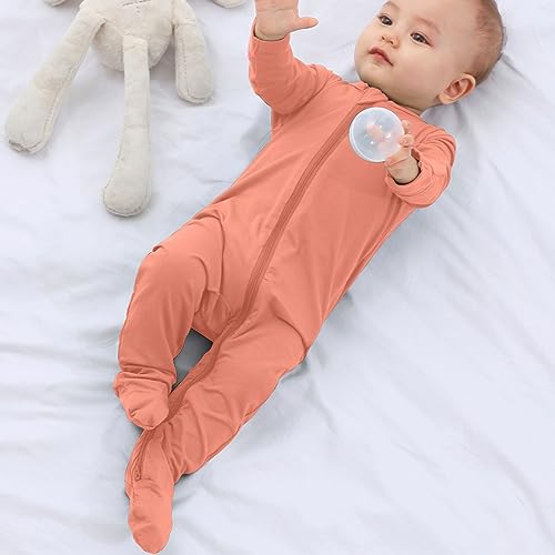 Guisby Baby Footed Pajamas With Mitten Cuffs,Double Zipper Sleepers Orange 12-18 Months