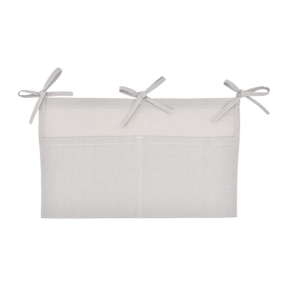 Linen Baby Bedside Hanging Storage Bag,2 Pockets Organizer for Baby Cribs and Toys (Light Gray)