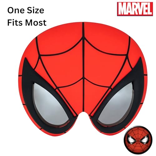 Sun-Staches Marvel Official Spider-Man Sunglasses | Full Mask Costume Accessory | One Size Fits Most