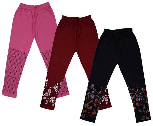 Girls Cotton Printed Capri 3/4th Leggings (Pack of 3) Multicolor146