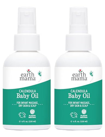 Earth Mama Calendula Baby Oil | Massage Oil For Newborn Skin Care, Dry Skin & Scalp Moisturizer, Fragrance Free, 4-Fluid Ounce (