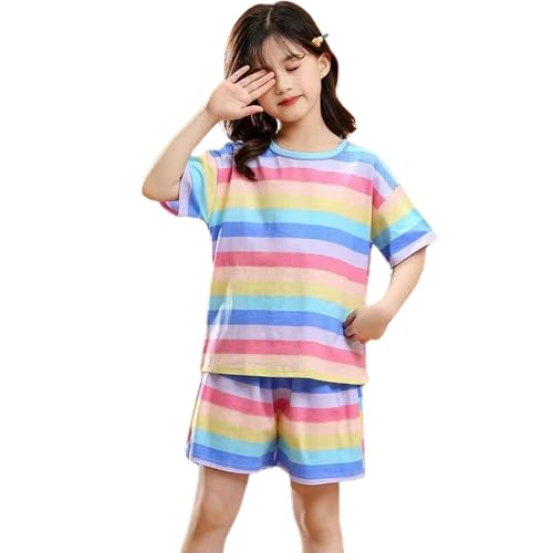 RKEVENT FASHION HUB Pajamas Summer Short Sleeve Cotton Rainbow Sets for Girl Children Girl Sets Clothing