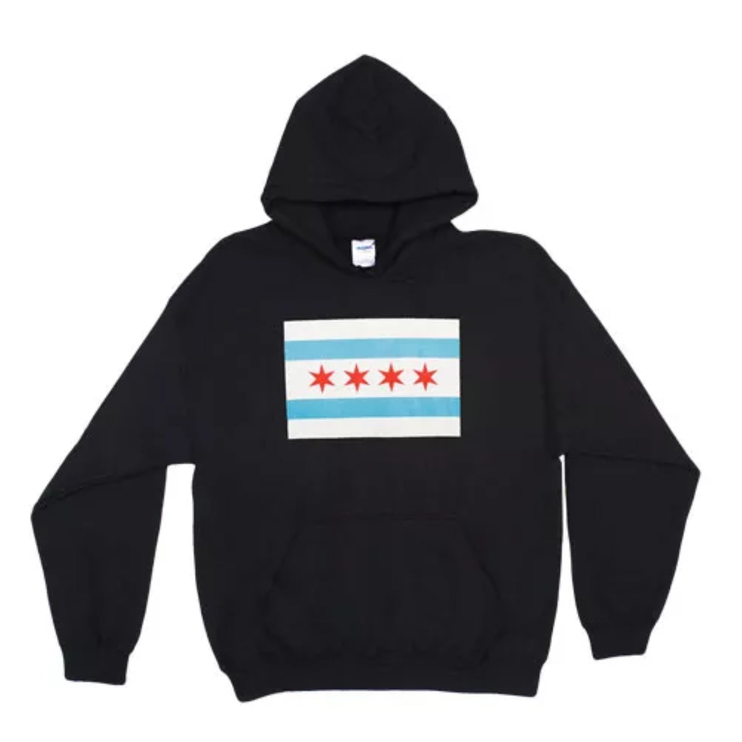 Pullover/Hooded Black Sweatshirt-Chicago Flag Large