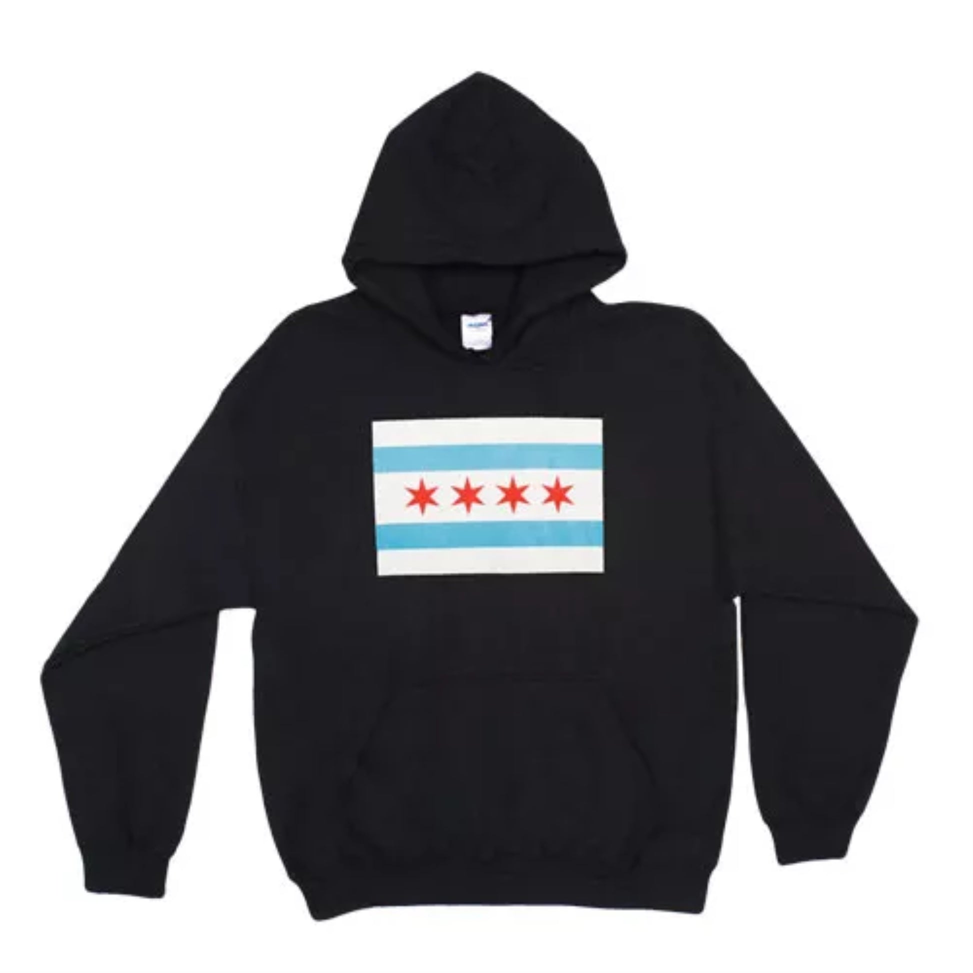 Pullover/Hooded Black Sweatshirt-Chicago Flag Large