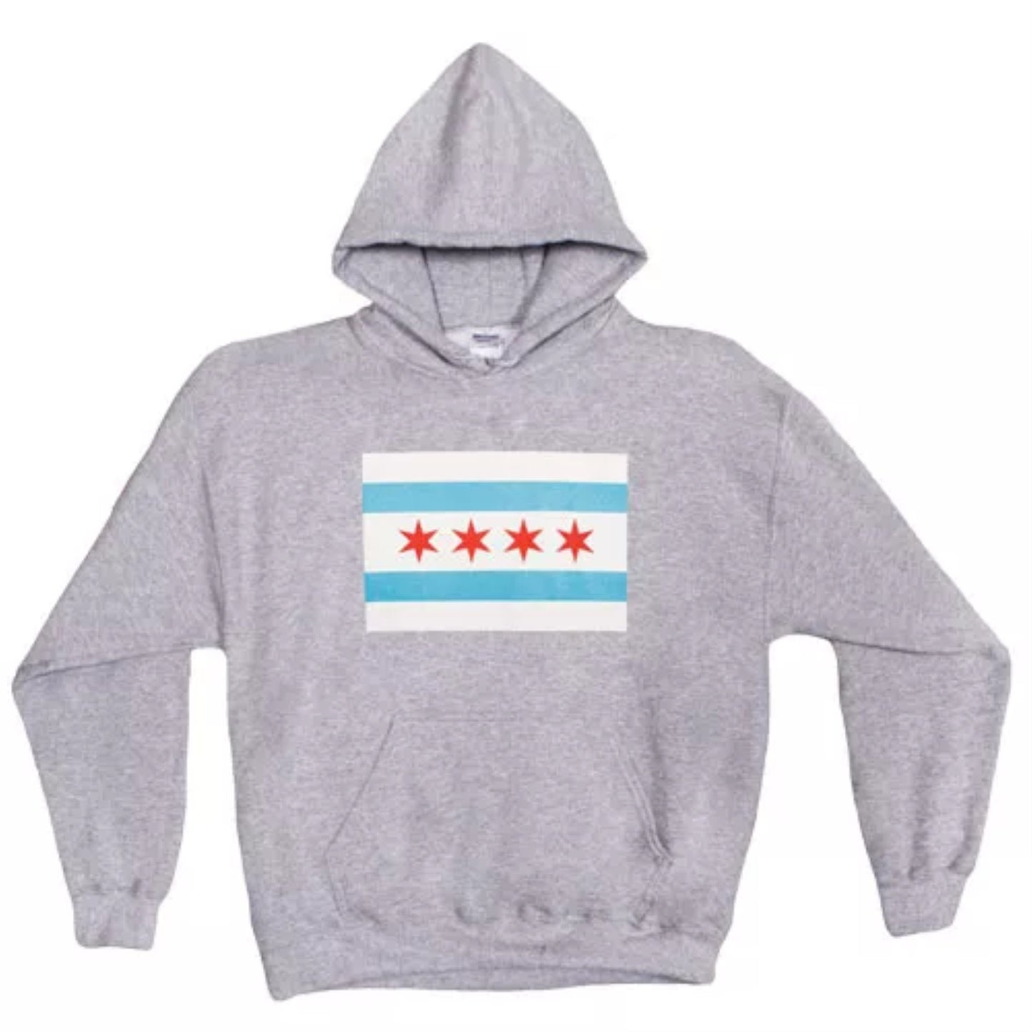 Pullover/Hooded Grey Sweatshirt-Chicago Flag XL