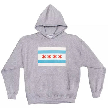Pullover/Hooded Grey Sweatshirt-Chicago Flag XL
