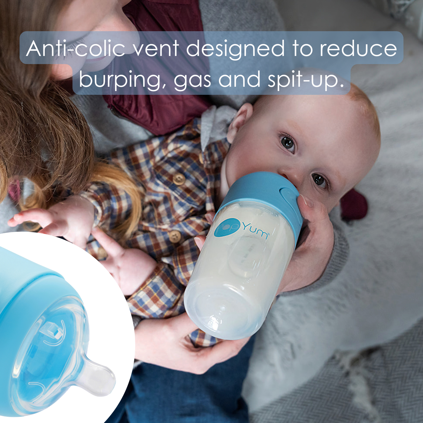 PopYum 5oz Anti-Colic Baby Bottle for Breast and Formula Feeding, 2-Pack, Blue, #1 Slow Flow Nipples
