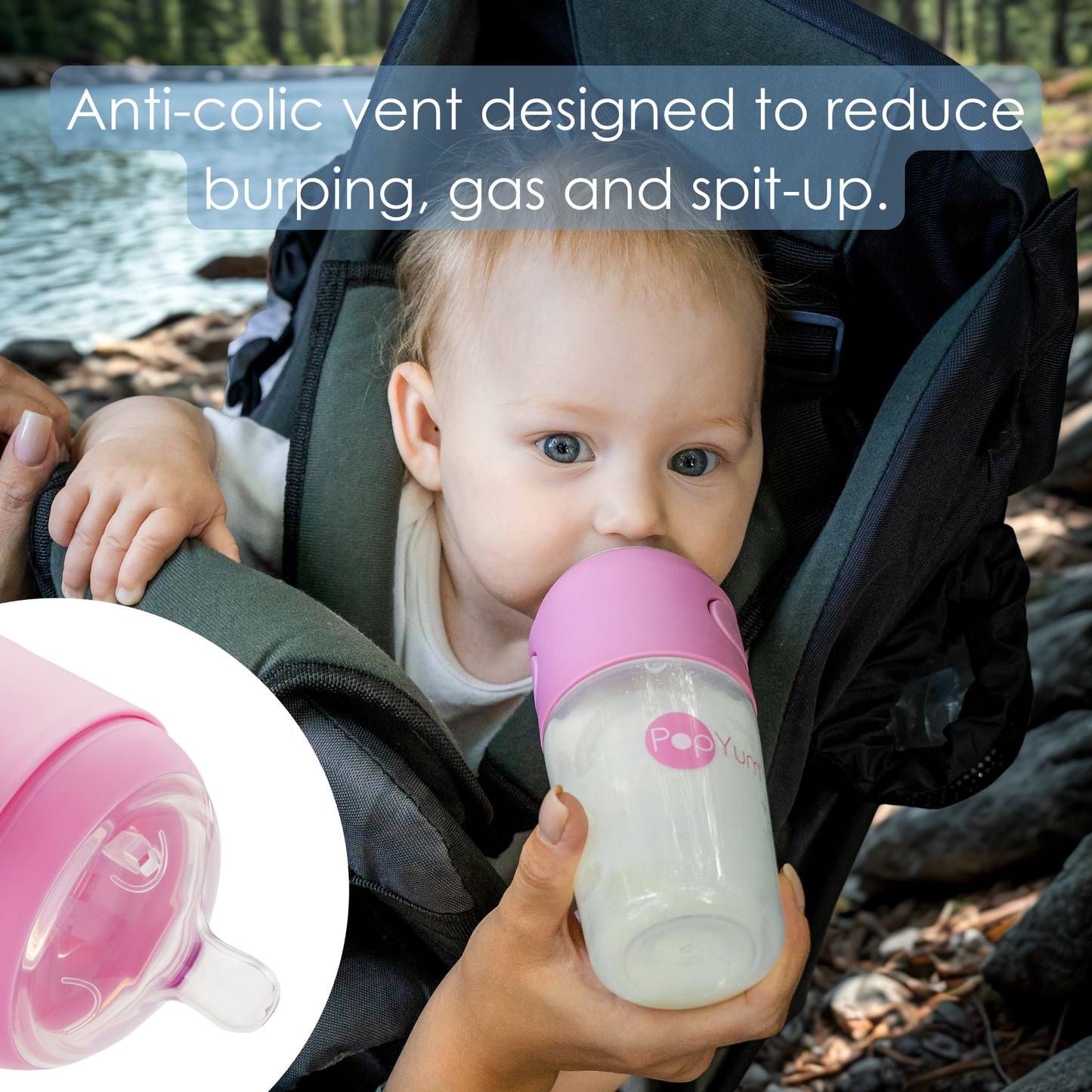 PopYum 5oz Anti-Colic Baby Bottle for Breast and Formula Feeding, 2-Pack, Pink, #1 Slow Flow Nipples