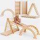 4in1 Montessori Climbing Set: Triangle Ladder + Climbing Arch + Slide Board & Cushion – Beige