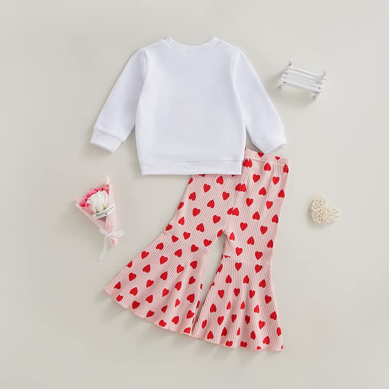 Wybzd Baby Girl Valentines Day Outfit Sweet Hearts Club Sweatshirt Top Bell-Bottom Pants Sets Cute Toddler Clothes Sweet Hearts