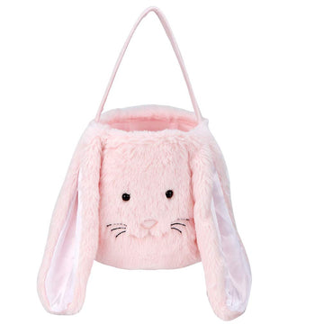 Plush Easter Bunny Basket For Kids Boys Girls Easter Buckets With Long Plush Ear Personalized Egg Hunting Easter Tote Bags For E