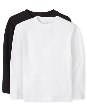 The Childrens Place Baby Boys And Toddler Long Sleeve Basic Layering T-Shirt Shirt, Blackwhite 2 Pack, 4T Us