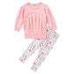 Ritatte Toddler Girls Clothes Winter Warm Long Sleeve Tops Long Pants Suit Kids Soft Cotton 2Pcs Set (Pink Flower, 2-3T)