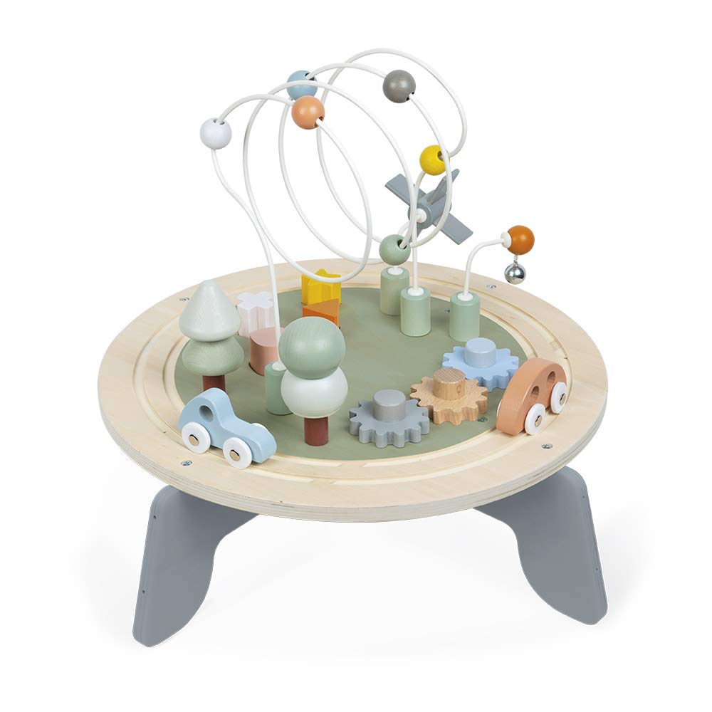 Janod J04402 Sweet Cocoon Wooden Activity Multi-Play Table Toddlers - Fine Motor Development - Non-Slip Feet - Water Painted and