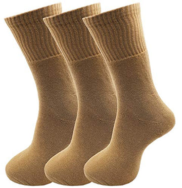 Rc. Royal Class MenS Cotton Terry Towel Calf Length Khaki Socks (Pack Of 3 Pairs)