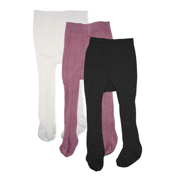 Techcity Baby Girls Tights Toddler Seamless Leggings Cable Knit Cotton Pants Stockings (Pack Of 3) (3 Pack Black White Purple, 1
