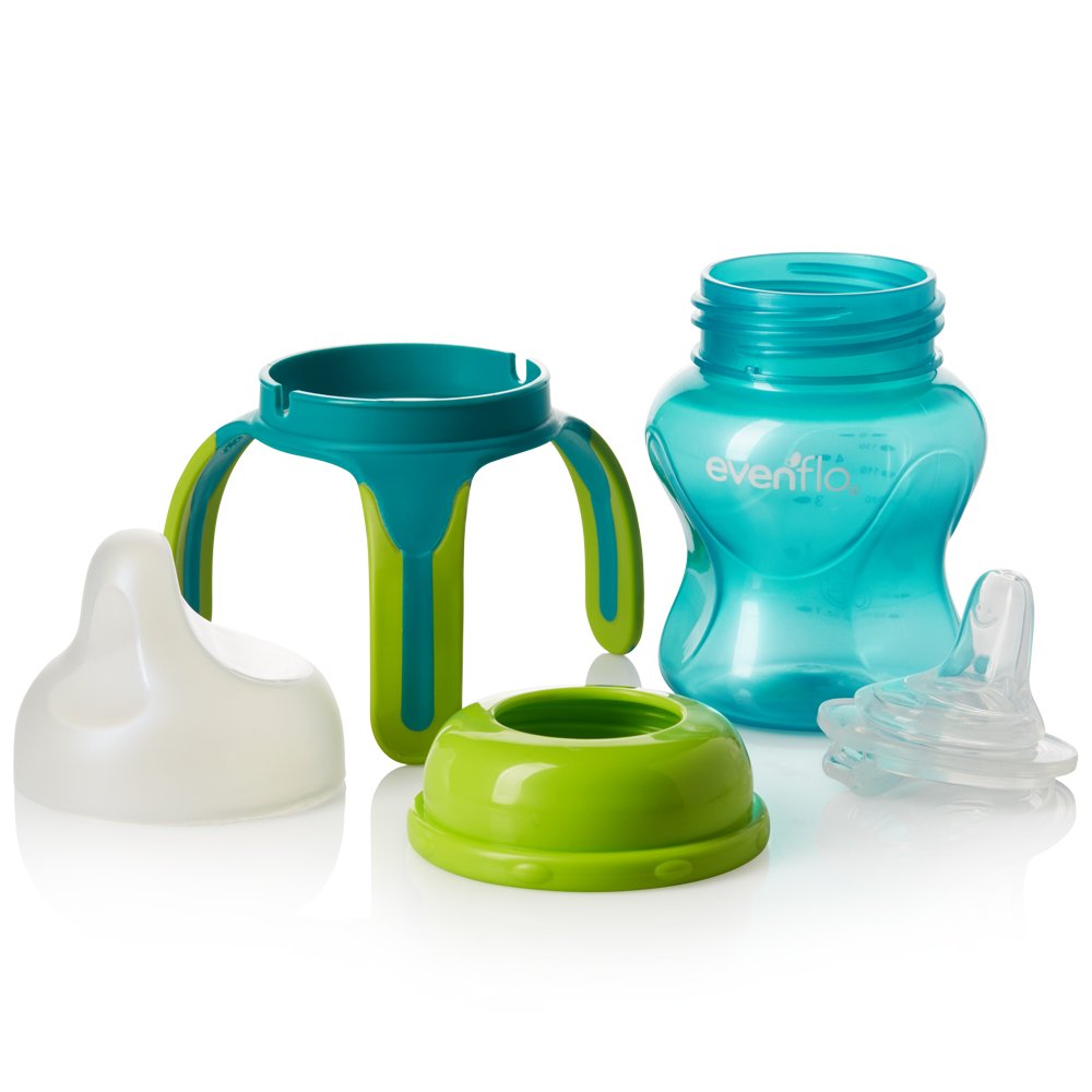 Evenflo Feeding Soft-Flo Trainer Sippy Cup With Handle For Growing Baby And Toddler - Red/Teal, 5 Ounce (Pack Of 2)