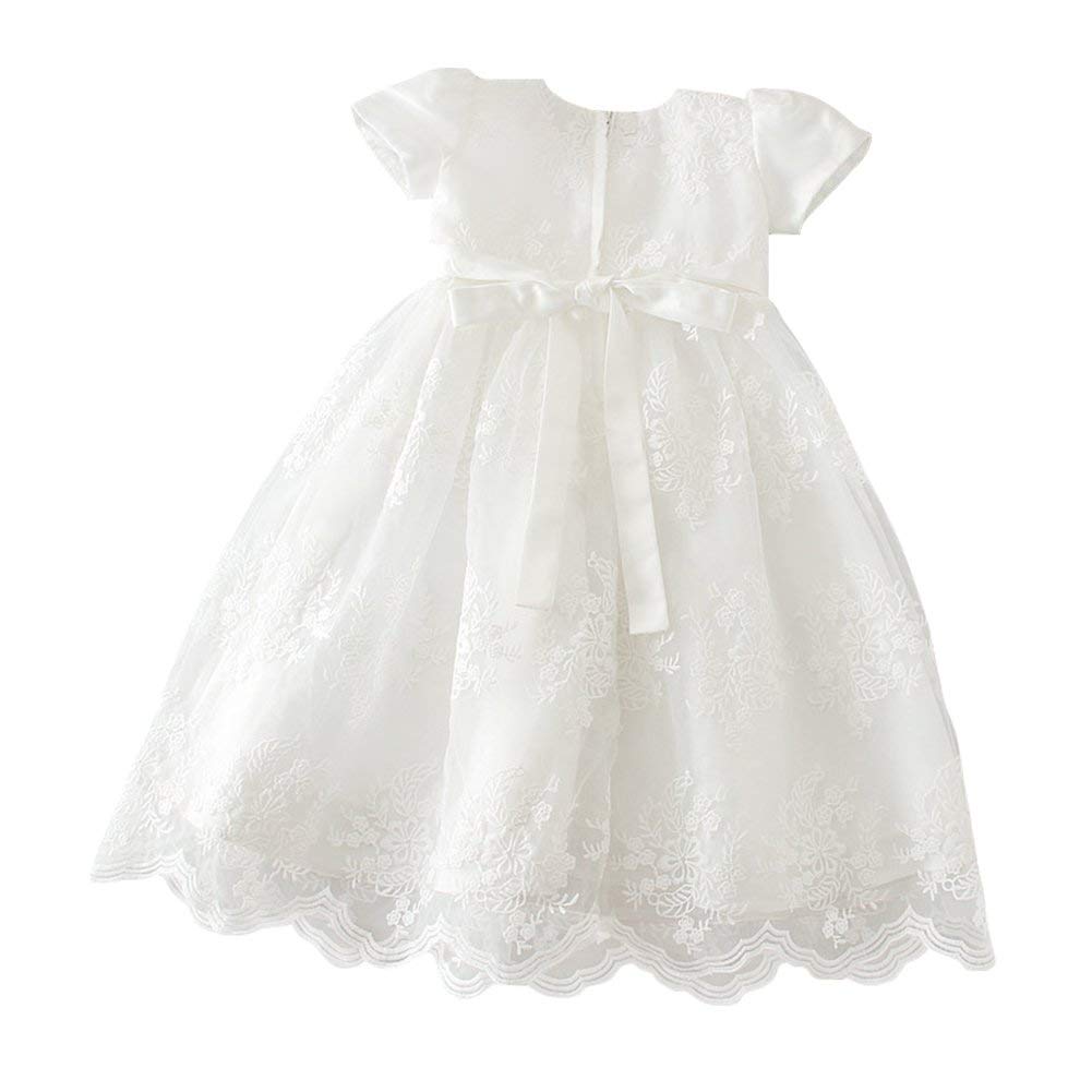 Glamulice Baby Girls Flower Christening Baptism Dress Formal Party Special Occasion Dresses For Toddler 3-6 Light Ivory White In