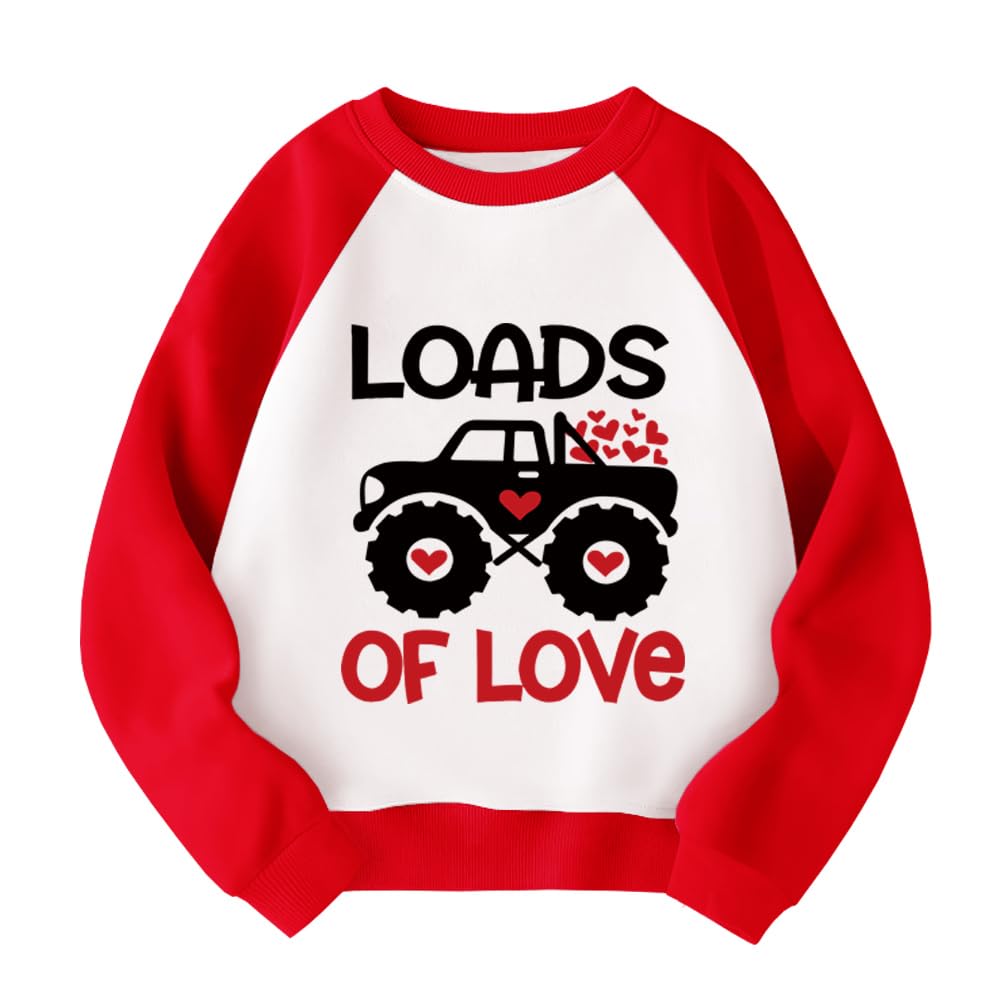 Xfsjgna Valentines Day Sweatshirts Kids 7T Boys Girls Valentine'S Monster Truck Graphic Raglan Shirt Toddler Long Sleeve Tops Re