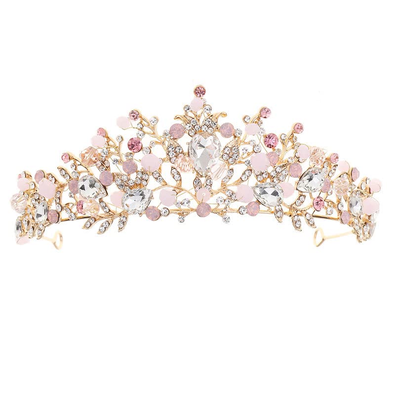 Yovecathou Girls Tiara Princess Crown Pink Headband Rhinestone Hairpiece For Halloween Costume Wedding Bridal Prom Birthday Part