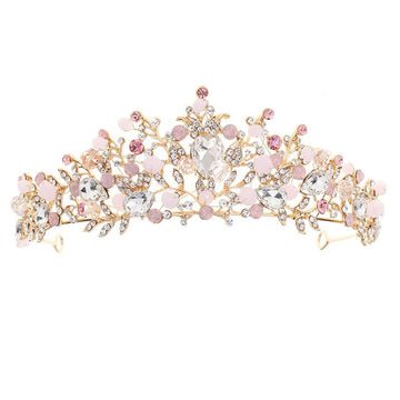 Yovecathou Girls Tiara Princess Crown Pink Headband Rhinestone Hairpiece For Halloween Costume Wedding Bridal Prom Birthday Part