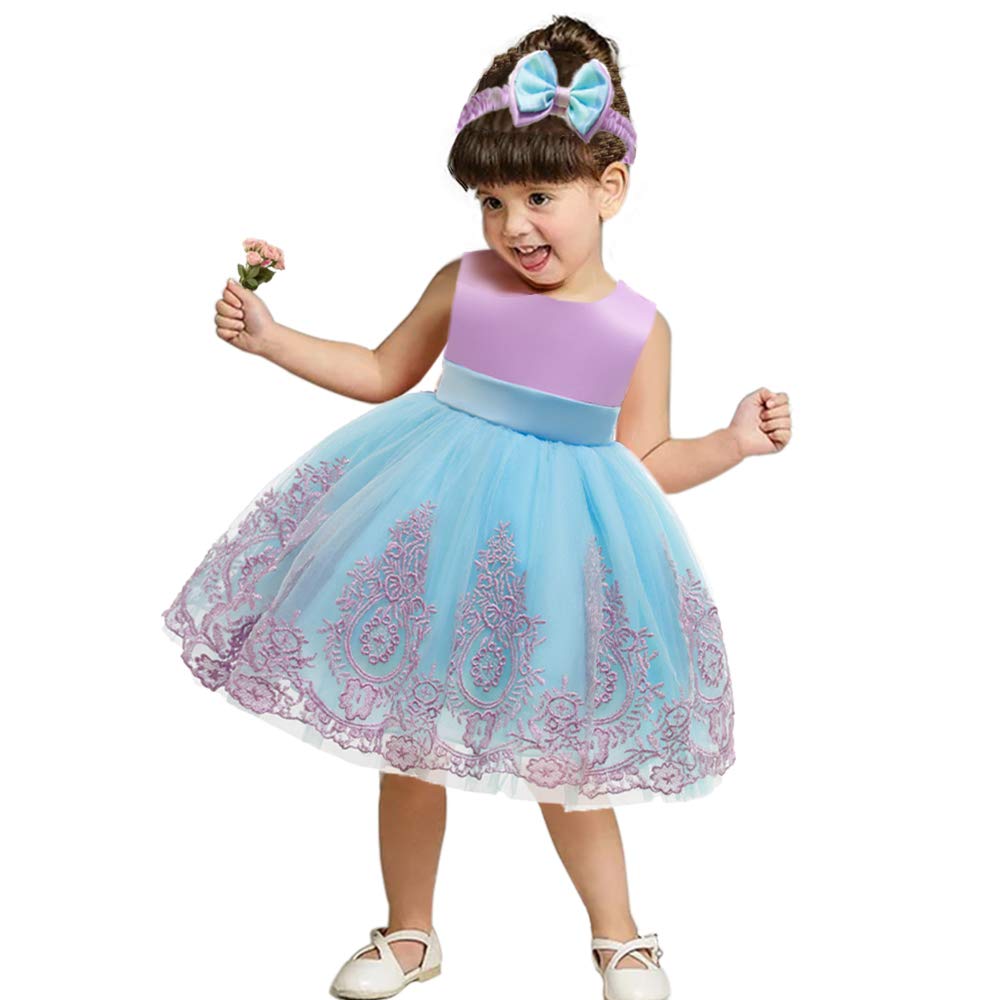 Cmmchaah Flower Girls Dresses Wedding Baby Birthday Party Christmas Easter Pageant Event Prom Dress (Purple+Blue,90)