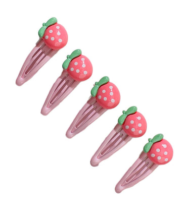 Strawberry Snap Clips Baby Girls Fruit Hair Bow Clips Strawberry Hair Ring Tie BBW24 (5 Pcs-B1)