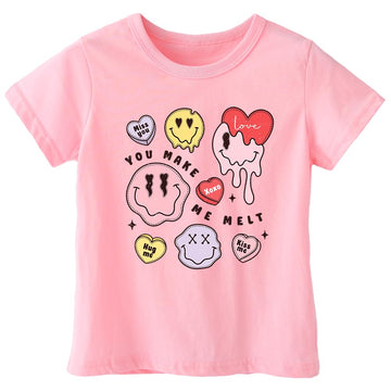 Kids Toddler Baby Girls Boys Valentine'S Day T-Shirt Short Sleeve Love Heart You Make Me Melt Cotton Top (Pink Emoticon,6 Years)