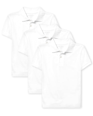 The Childrens Place Boys Short Sleeve Jersey Polo, Extra Soft, White 3 Pack, Medium