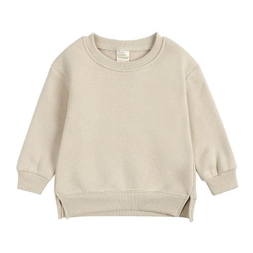 Rukosu Toddler Baby Boy Girl Fleece Pullover Sweatshirt Solid Color Crewneck Blouse Shirt Tops Warm Fall Winter Clothes Apricot