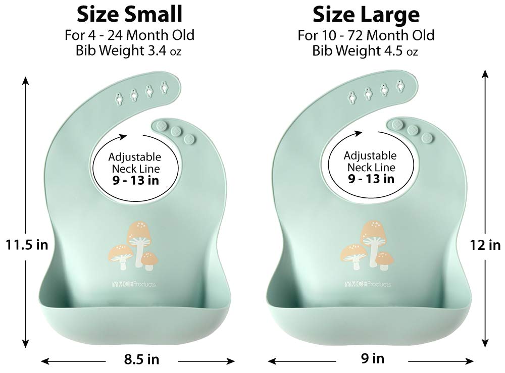 Ymcf Products 2-Pack Waterproof Silicone Baby Bib Lightweight Comfortable Easy-Wipe Clean (Beige/Sage, Small)