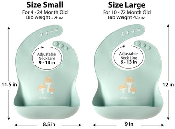 Ymcf Products 2-Pack Waterproof Silicone Baby Bib Lightweight Comfortable Easy-Wipe Clean (Beige/Sage, Small)